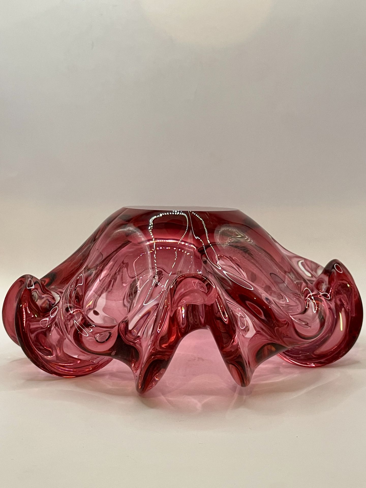 VETRI MURANO GLASS SOMMERSO CENTREPIECE BOWL RUFFLED CRANBERRY ITALY 1950'S - Image 16 of 18