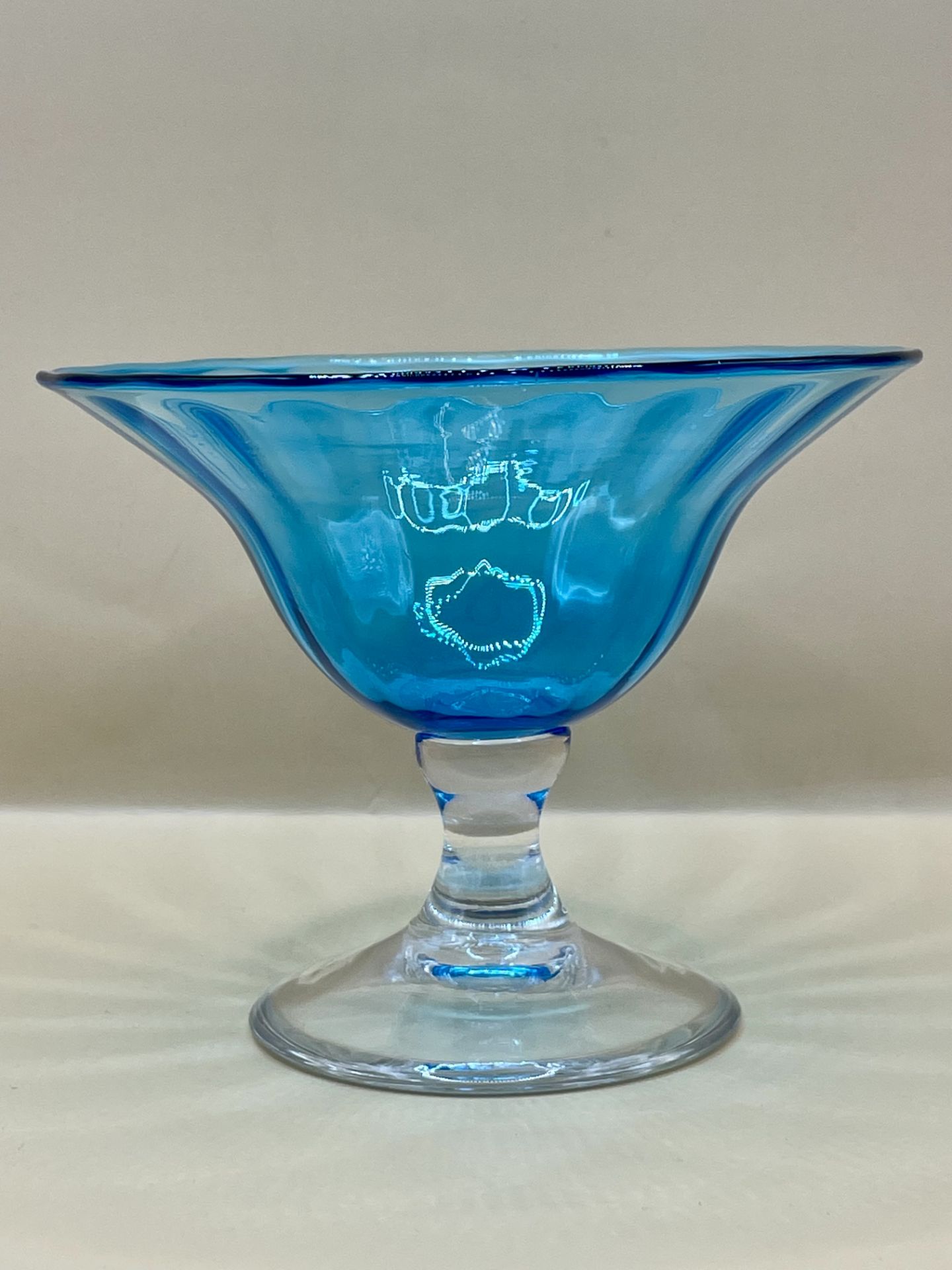 Stunning Venetian blue glass bowl on pedestal signed to base please see photos.  - Image 7 of 8