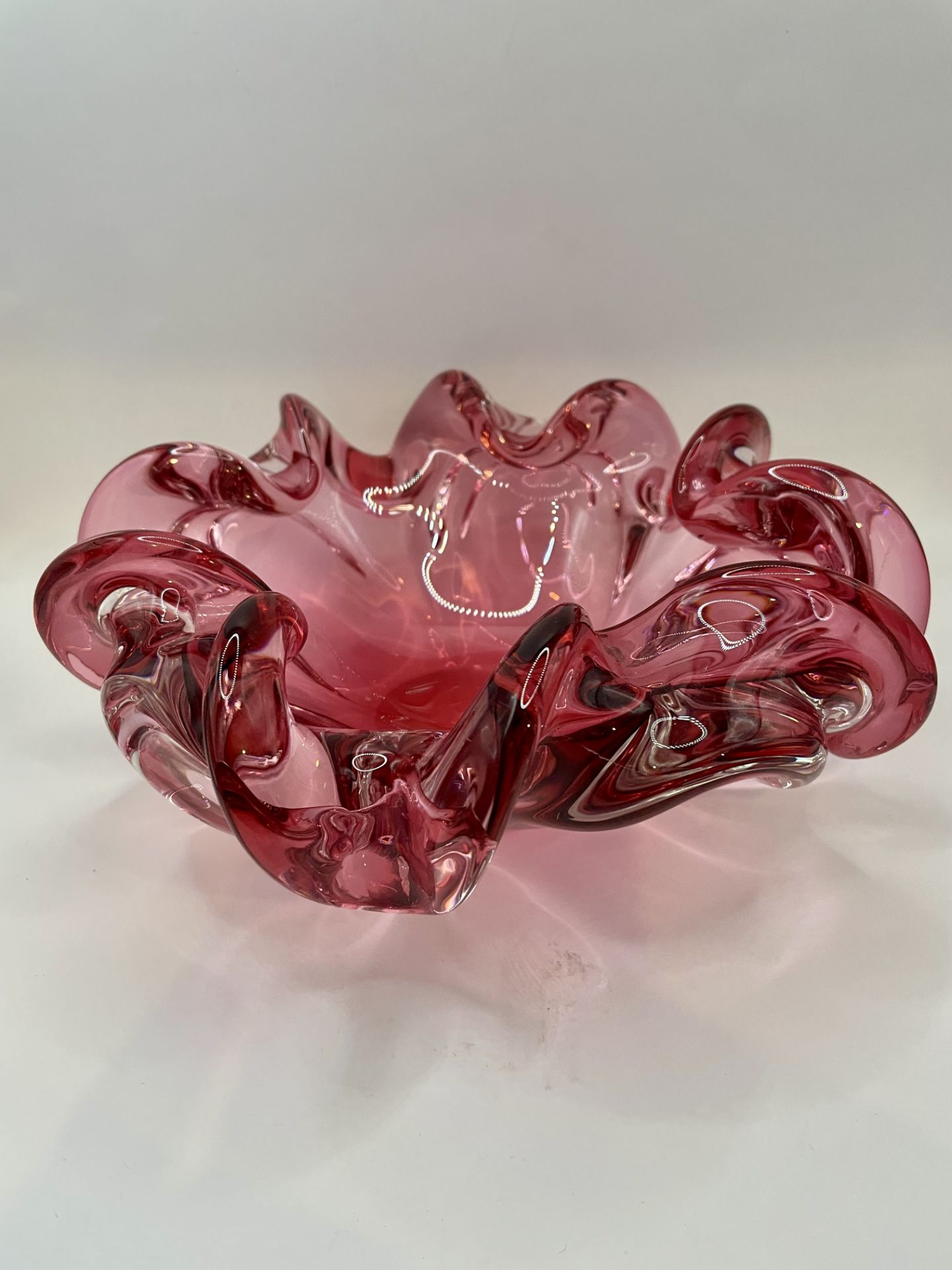 VETRI MURANO GLASS SOMMERSO CENTREPIECE BOWL RUFFLED CRANBERRY ITALY 1950'S - Image 10 of 18