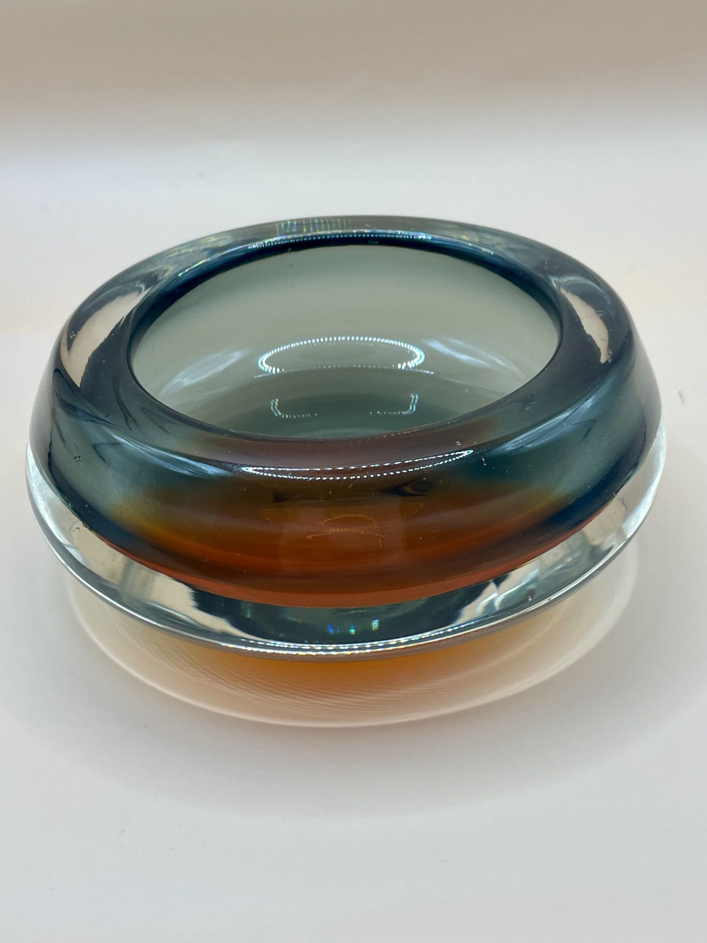 A lovely 1970s amber and grey heavy Murano glass ashtray very stylish. - Image 6 of 7