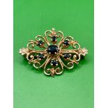 Victorian brooch Set with 7 Sapphire in lovely condition - Yellow metal tested as at least 9ct gold