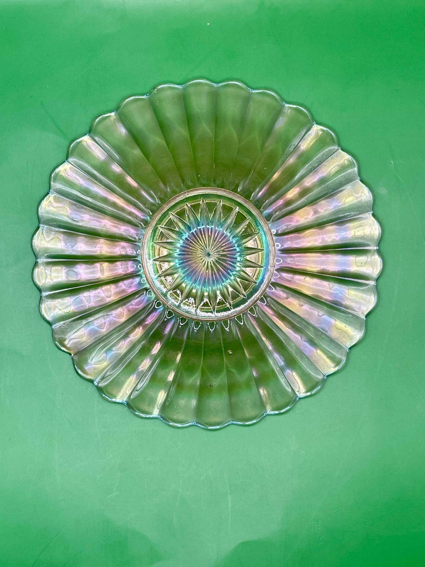 Victorian iridescent plate excellent condition, rainbow effect. 