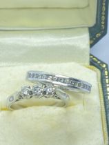 PLATINUM 950 3 STONE DIAMOND RING & PLATINUM 950 PRINCESS CUT & ROUND CUT HALF ETERNITY RING
