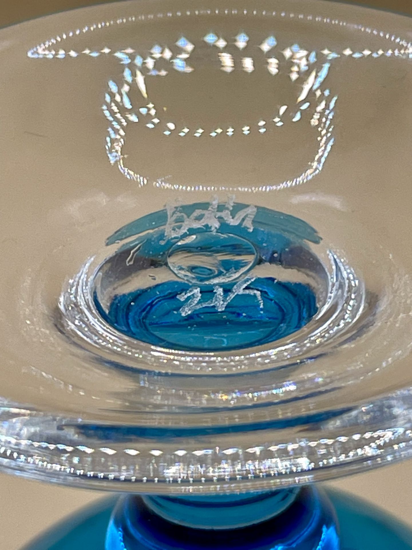 Stunning Venetian blue glass bowl on pedestal signed to base please see photos.  - Image 5 of 8