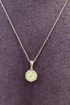 0.77CT DIAMOND CLUSTER PENDANT in 18K GOLD WITH CHAIN (3.1g Total Weight)