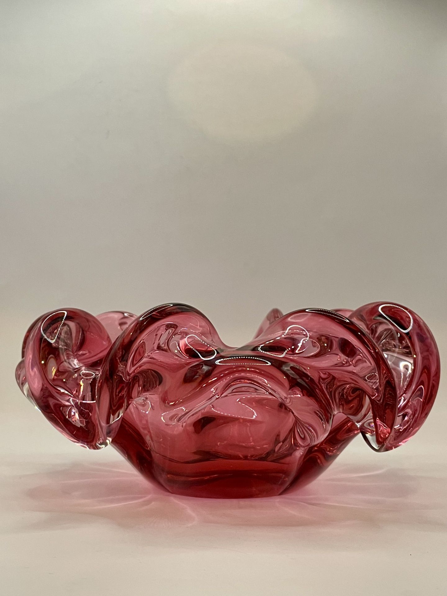 VETRI MURANO GLASS SOMMERSO CENTREPIECE BOWL RUFFLED CRANBERRY ITALY 1950'S - Image 14 of 18