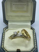 18ct GOLD APPROX 0.50ct DIAMOND SOLITAIRE RING WITH 2 x RINGS TESTED AS 18ct GOLD - 9.25grams WEIGHT