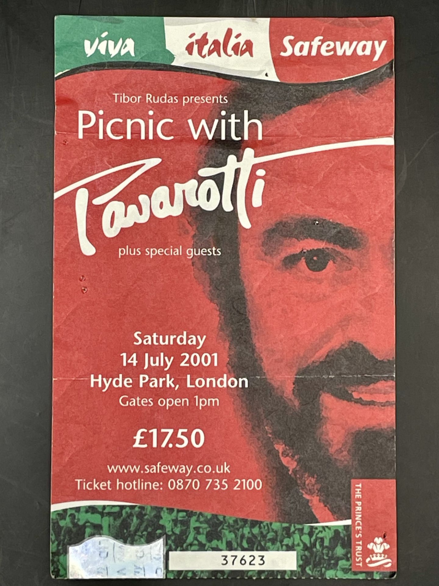 Picnic with Pavarotti 14th July 2001 Ticket Good condition.