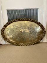 Huge Antique Brass Tray 3Ft with elephant detail 1890-1920s