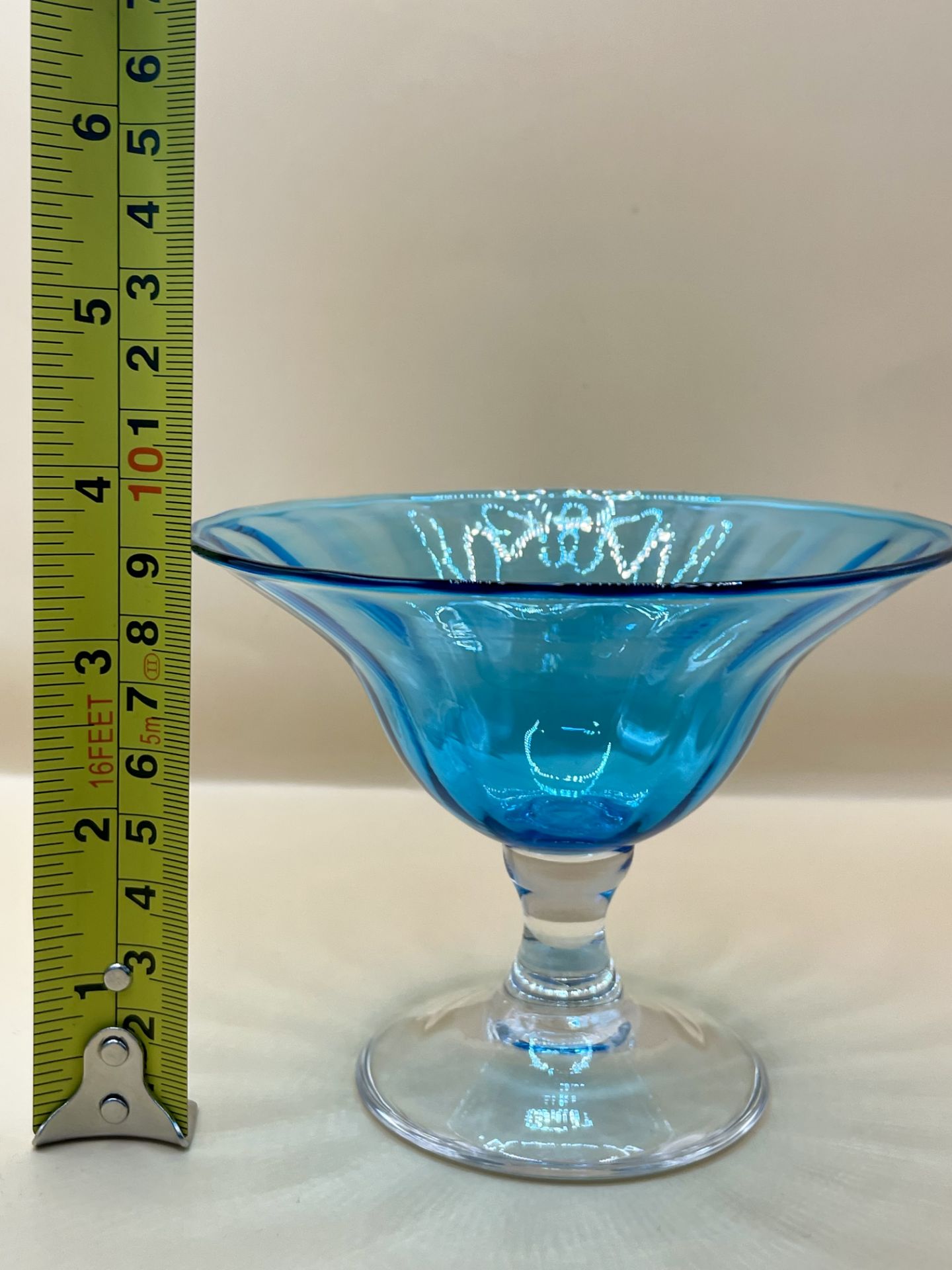 Stunning Venetian blue glass bowl on pedestal signed to base please see photos.  - Image 4 of 8