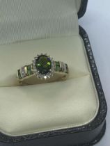 9ct YELLOW GOLD RUSSIAN GREEN DIOPSIDE AND DIAMOND RING APPROX. SIZE S 1/2 APPROX. WEIGHT 2.62g