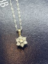 9ct GOLD 0.25ct 7 STONE DIAMOND FLOWER PENDANT AND CHAIN