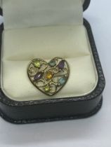 9ct YELLOW GOLD MULTI GEM SET HEART PENDANT APPROX. WEIGHT 1.52g