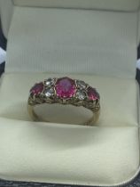 VINTAGE 9ct YELLOW GOLD RUBY SET RING APPROX. 3.41g APPROX. SIZE N