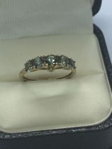 9ct YELLOW GOLD 5 STONE COLOUR CHANGING SAPPHIRE AND DIAMOND RING APPROX. 2g APPROX. SIZE N 1/2