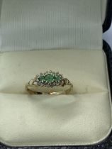 9ct YELLOW GOLD EMERALD AND DIAMOND RING WEIGHT 1.4Og AND APPROX. SIZE K