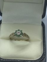 9ct YELLOW GOLD EMERALD AND DIAMOND RING 1.66g APPROX. WEIGHT APPROX. SIZE Q