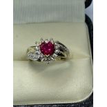 9ct YELLOW GOLD RUBY AND DIAMOND HEART RING WEIGHT 2.43g AND APPROX. SIZE L