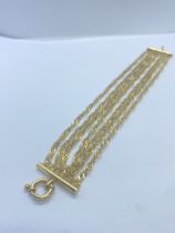 9ct YELLOW GOLD MULTI STRAND BRACELET WITH SENORITA CLASP - 7" LONG - 7.34 GRAMS