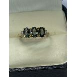 9ct YELLOW GOLD NATURAL PARTY SAPPHIRE AND DIAMOND RING  WEIGHT 1.46g AND APPROX. SIZE L 1/2