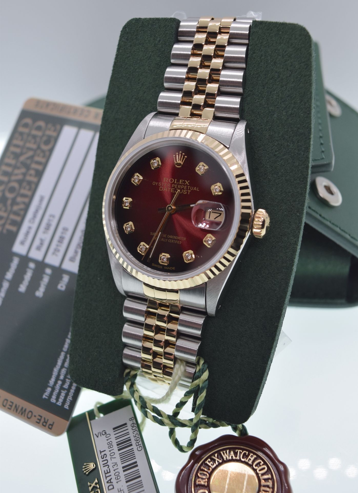 ROLEX DATEJUST *BURGUNDY VIGNETTE* REF. 16013 - YELLOW GOLD & STEEL JUBILEE MODEL (BOX/ ACCESSORIES) - Image 2 of 17