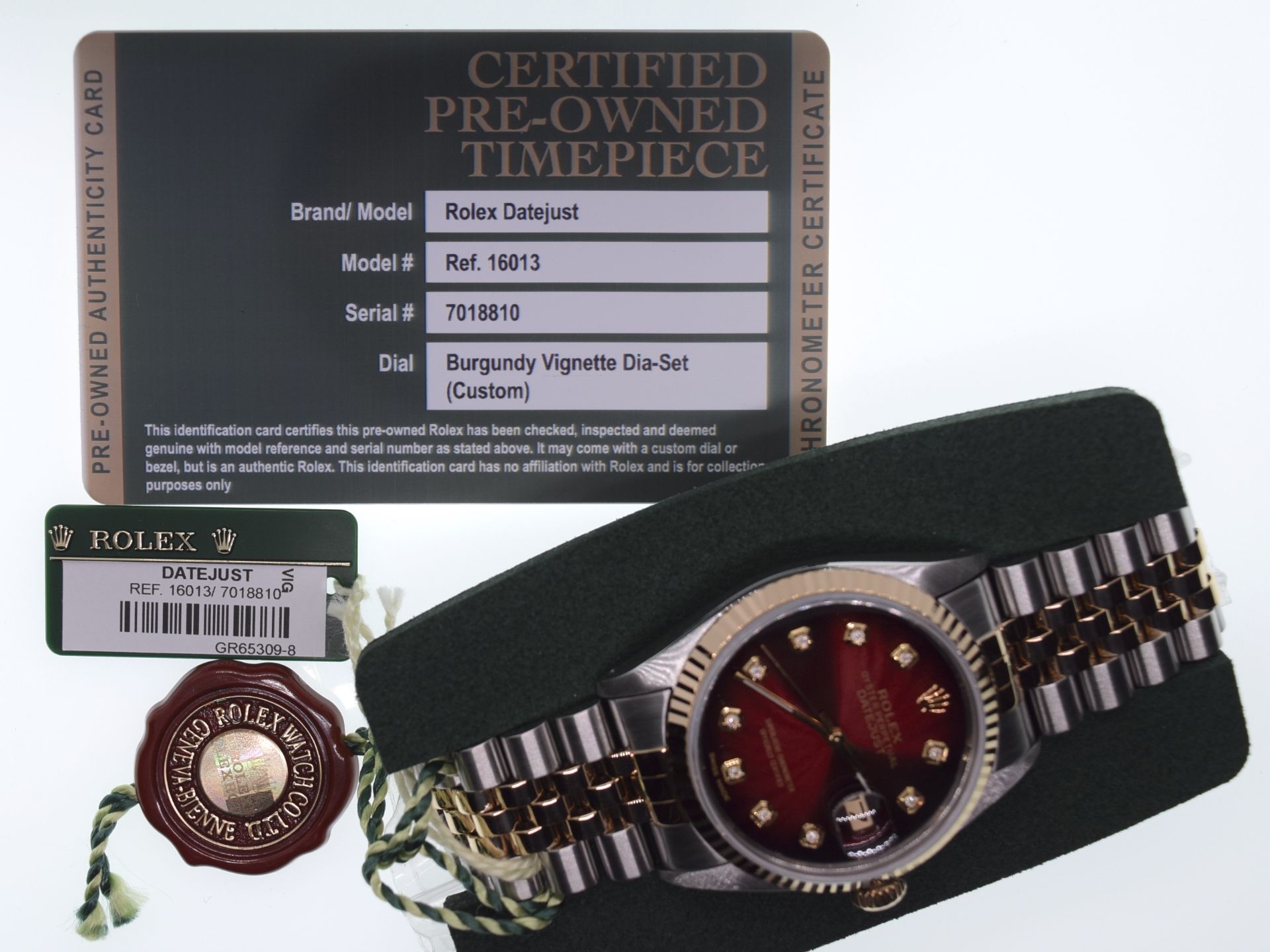 ROLEX DATEJUST *BURGUNDY VIGNETTE* REF. 16013 - YELLOW GOLD & STEEL JUBILEE MODEL (BOX/ ACCESSORIES) - Image 8 of 17