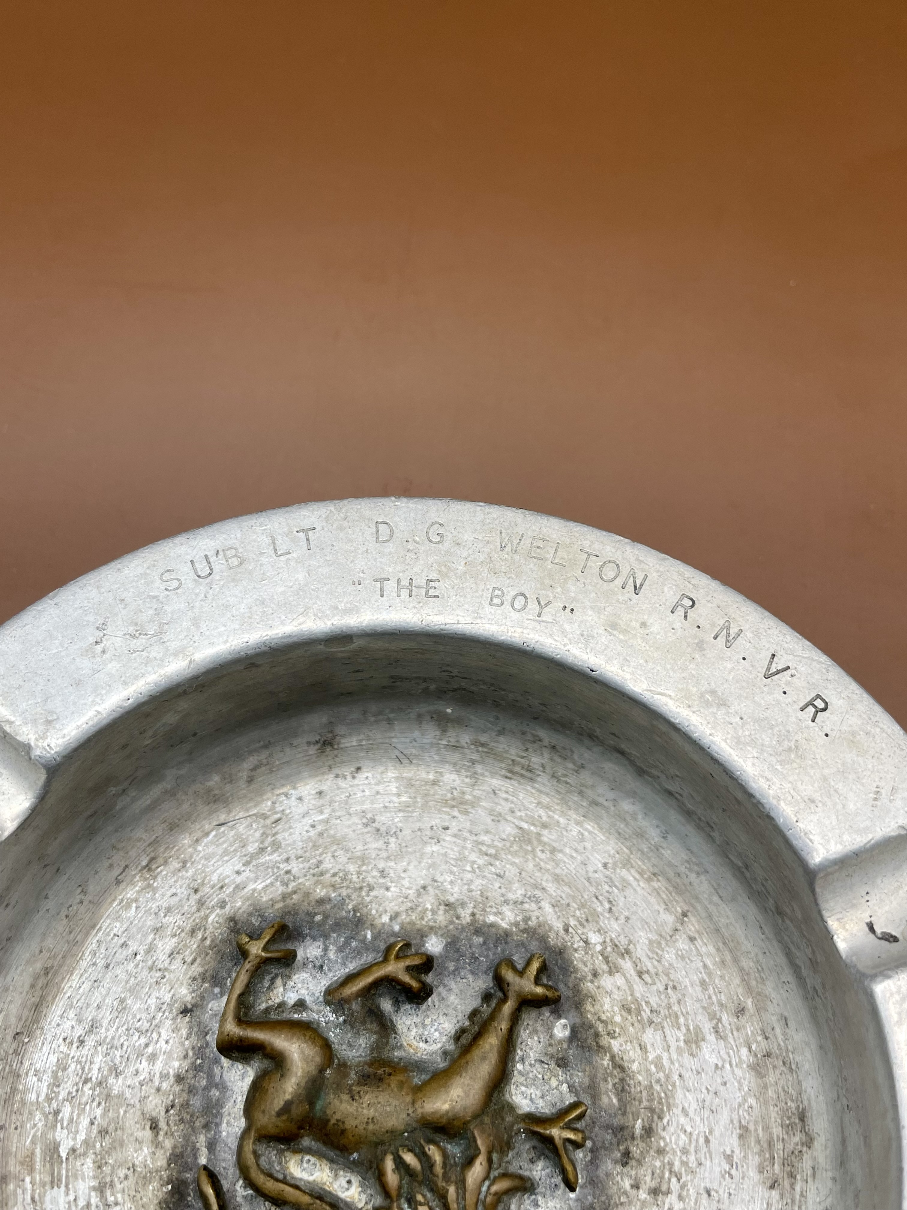 An extremely rare 1945 Blenheim 1946 aluminium ashtray. Inscribed “the boy” - Image 5 of 6