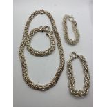 SOLID SILVER BYZANTINE NECKLACE APPROX. LENGTH 18' WITH 3 SOLID SILVER BRACELETS
