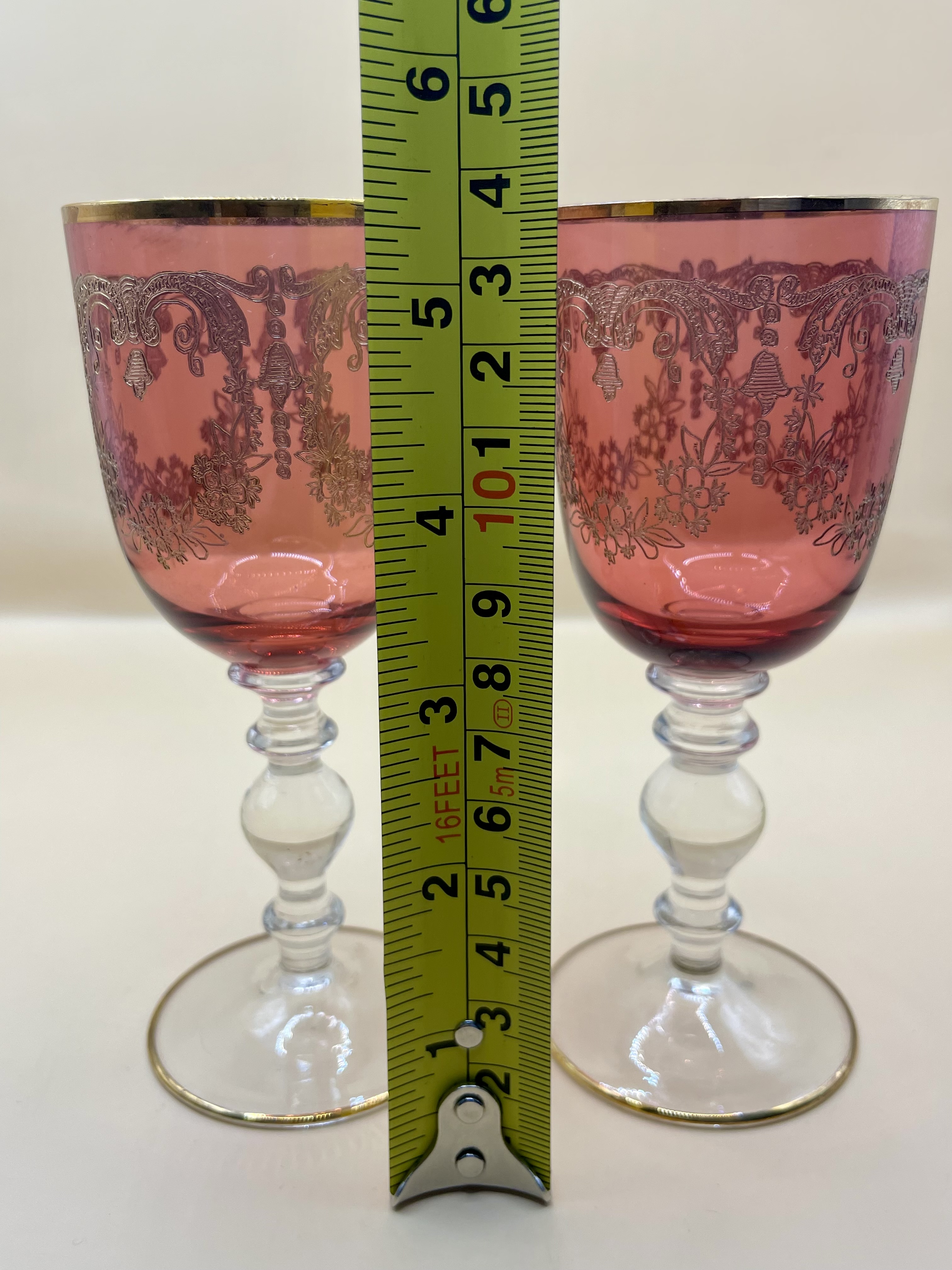 Two antique/Vintage Bohemians glasses with gold detailing very nice pair no damage.  - Image 3 of 7