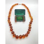 ANTIQUE AMBER NECKLACE APPROX. 26'' UNUSUAL STUNNING LARGE STONES WITH MATCHING EARRINGS