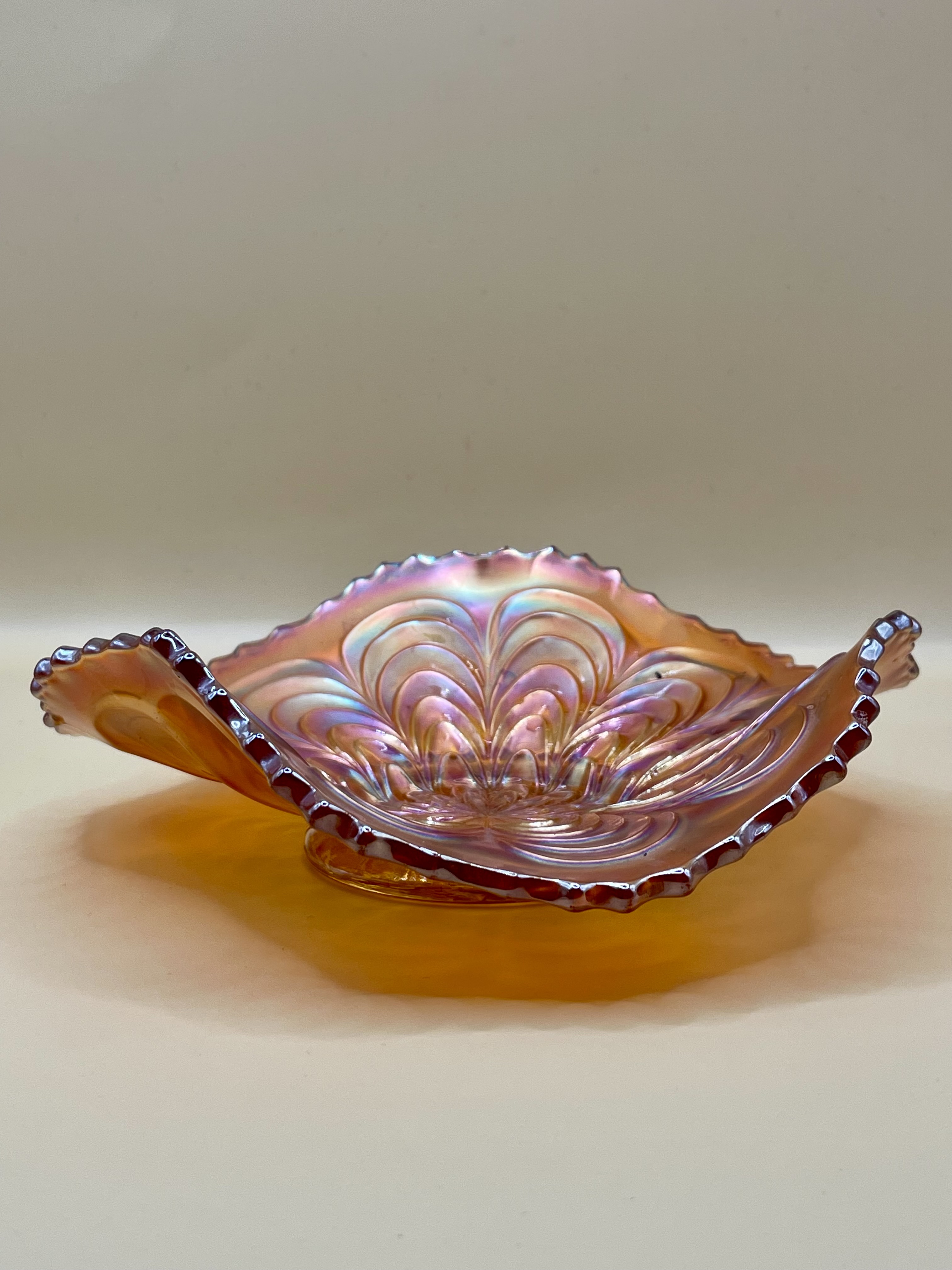 Fenton Peacock Carnival Ruffled Bowl Glass   - Image 6 of 6