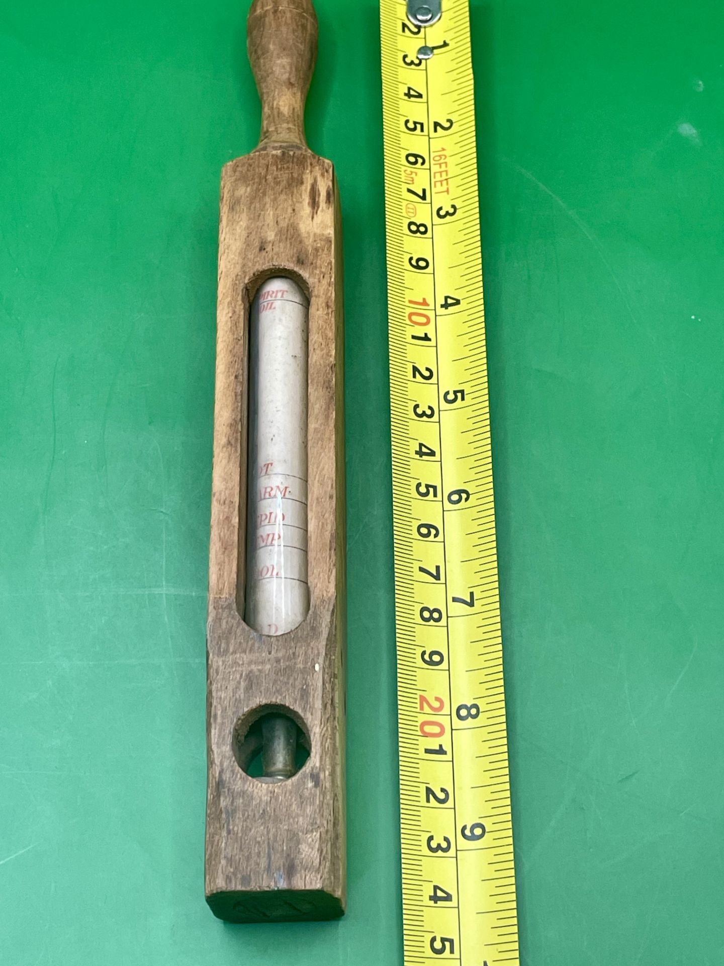 An antique bath wood and glass water thermometer.  Great condition.  - Image 2 of 7