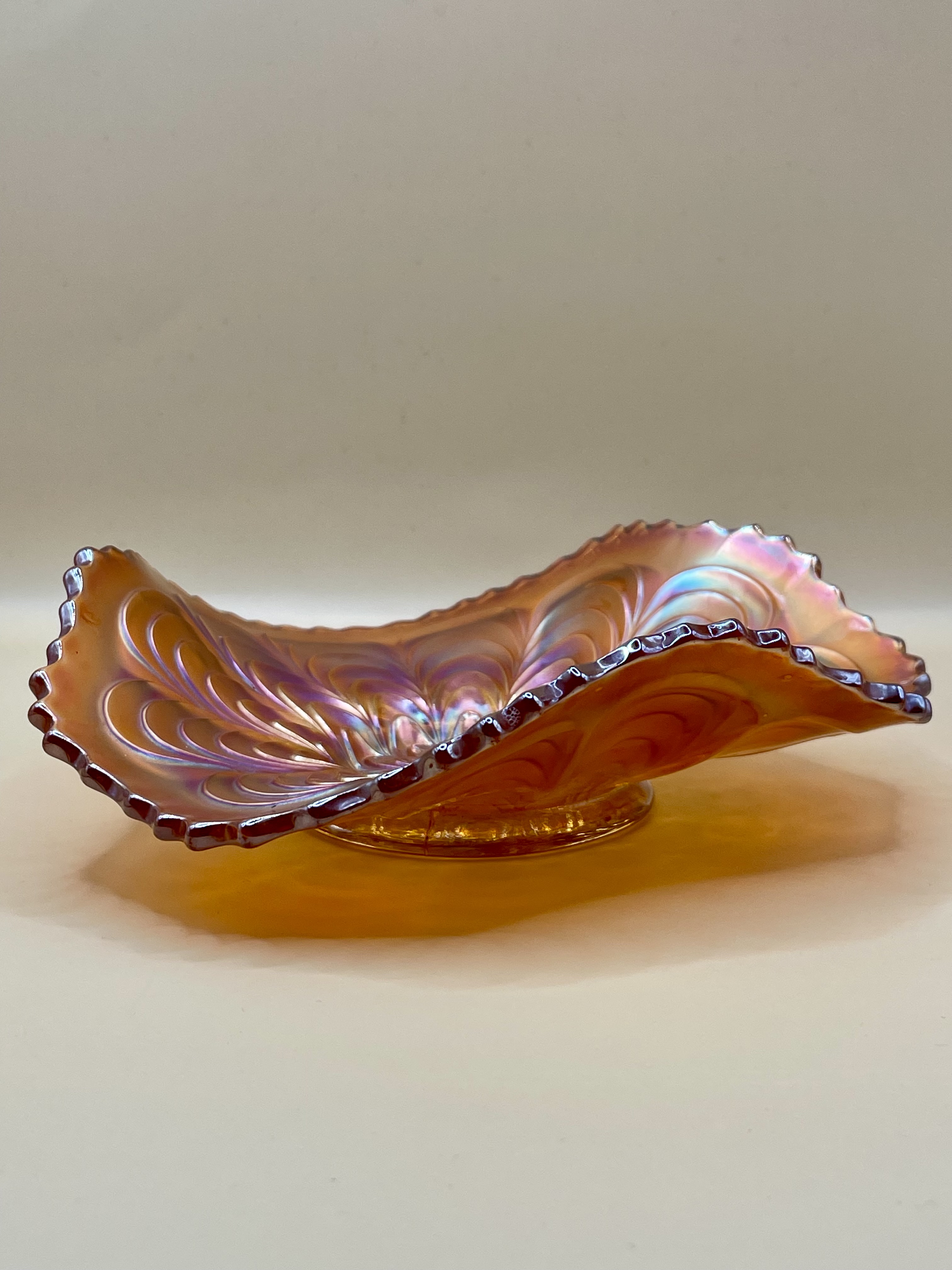 Fenton Peacock Carnival Ruffled Bowl Glass   - Image 5 of 6