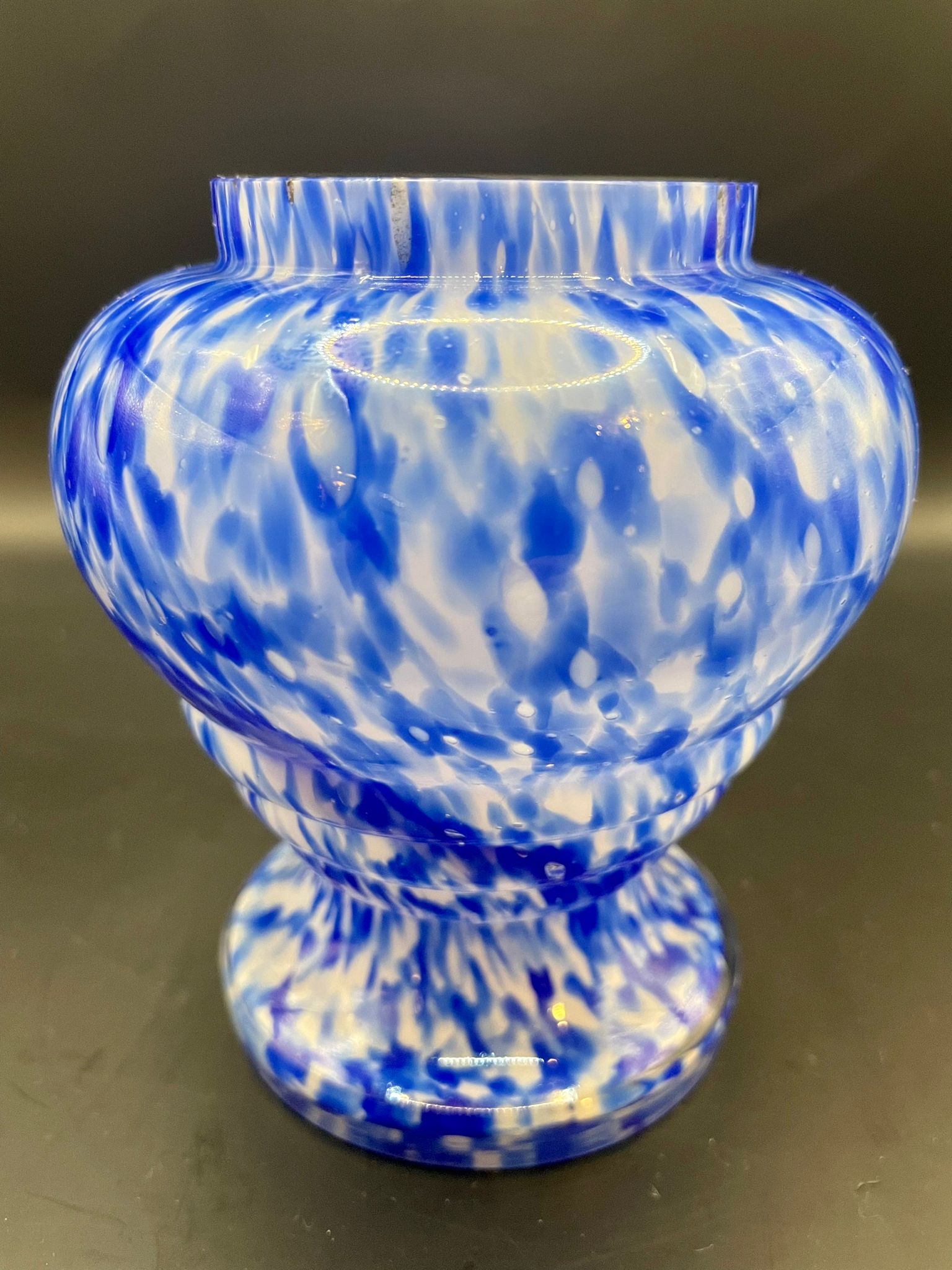 Antique 1930s Art Deco Czech glass Bohemian Blue Splatter Glass Vase. Great condition - Image 7 of 8