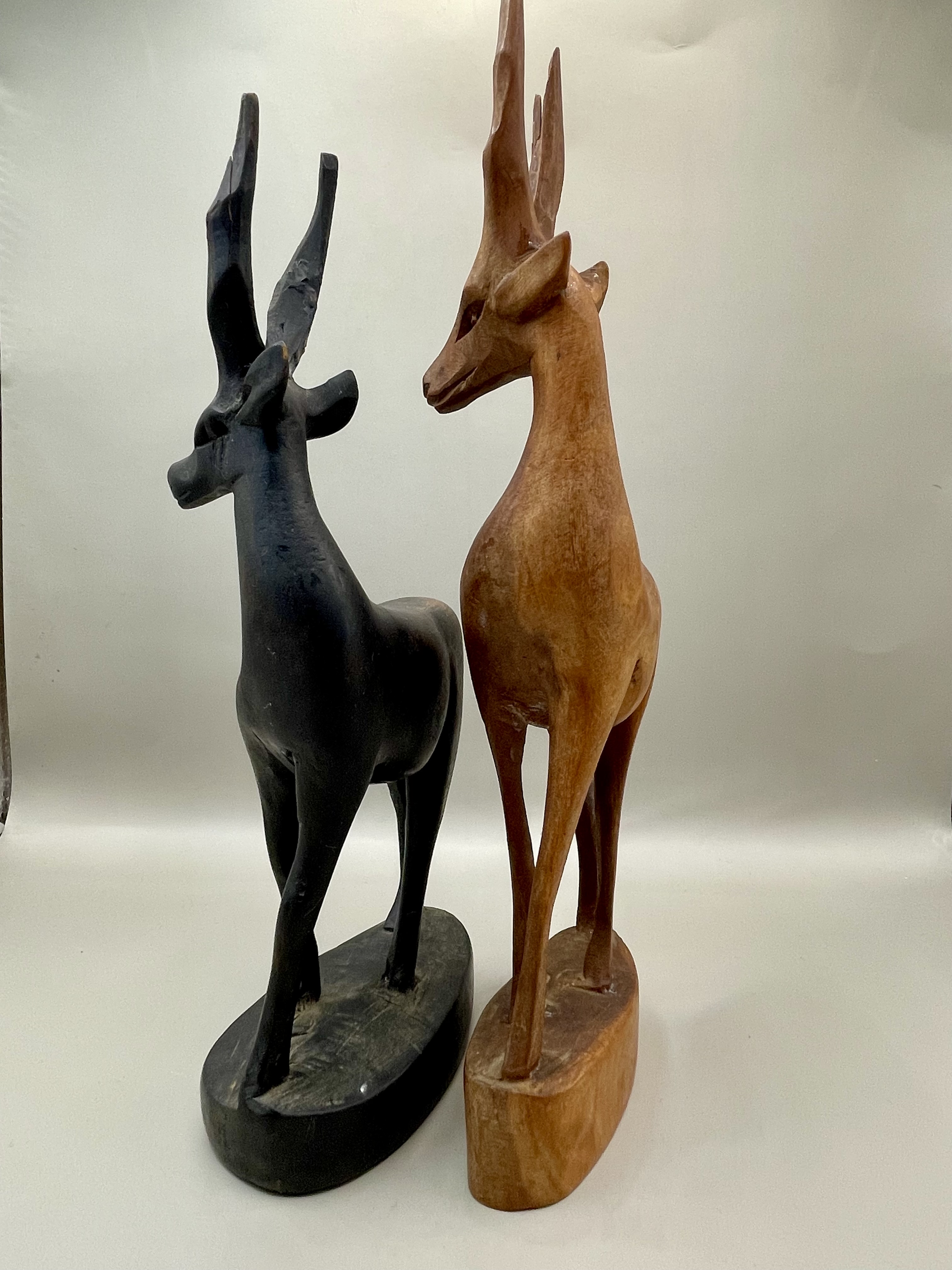 Two African Antelope Hand Carved Wooden Gazelles Impala Statuettes - Image 2 of 8