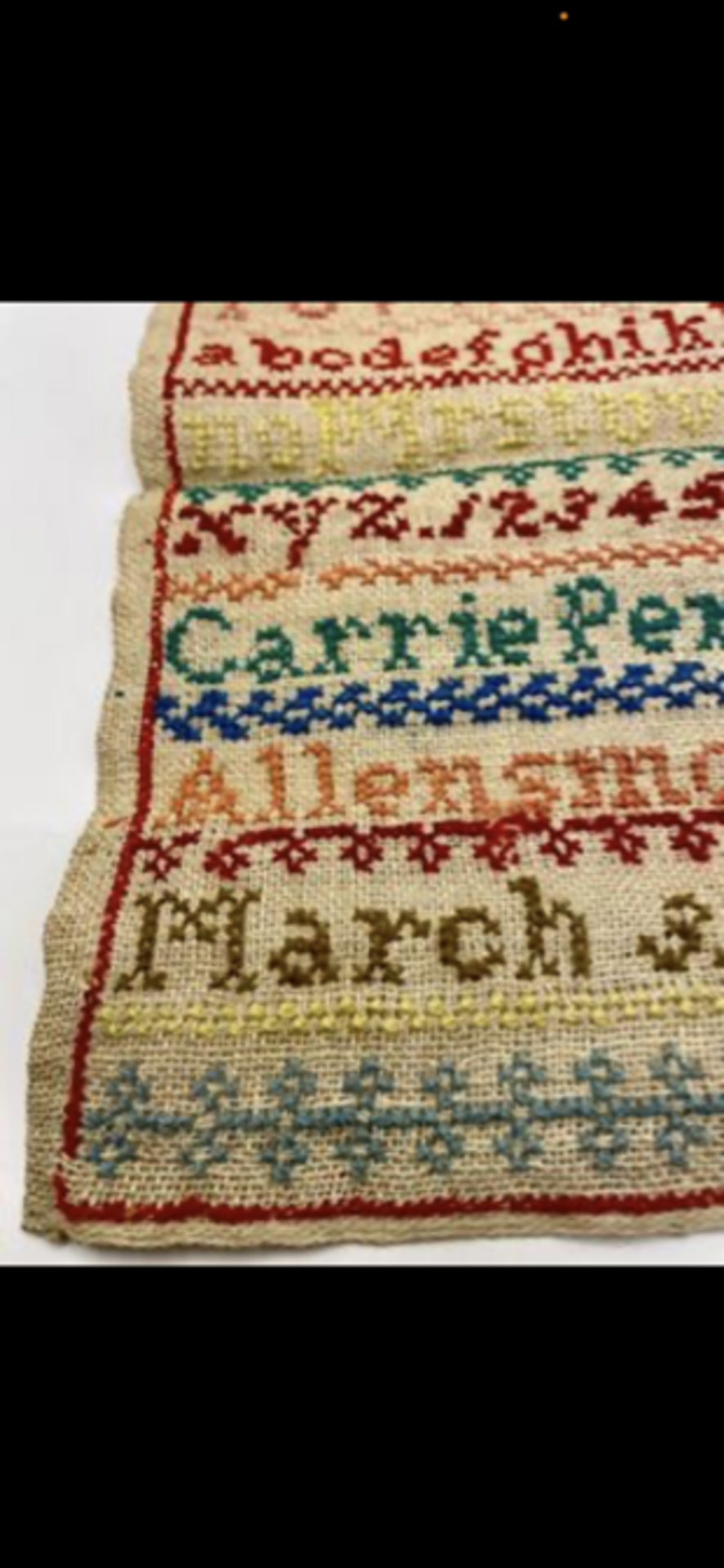 1880s Carrie Perkins Alphabetical Tapestry from Allenmore school. 1880. - Image 5 of 9