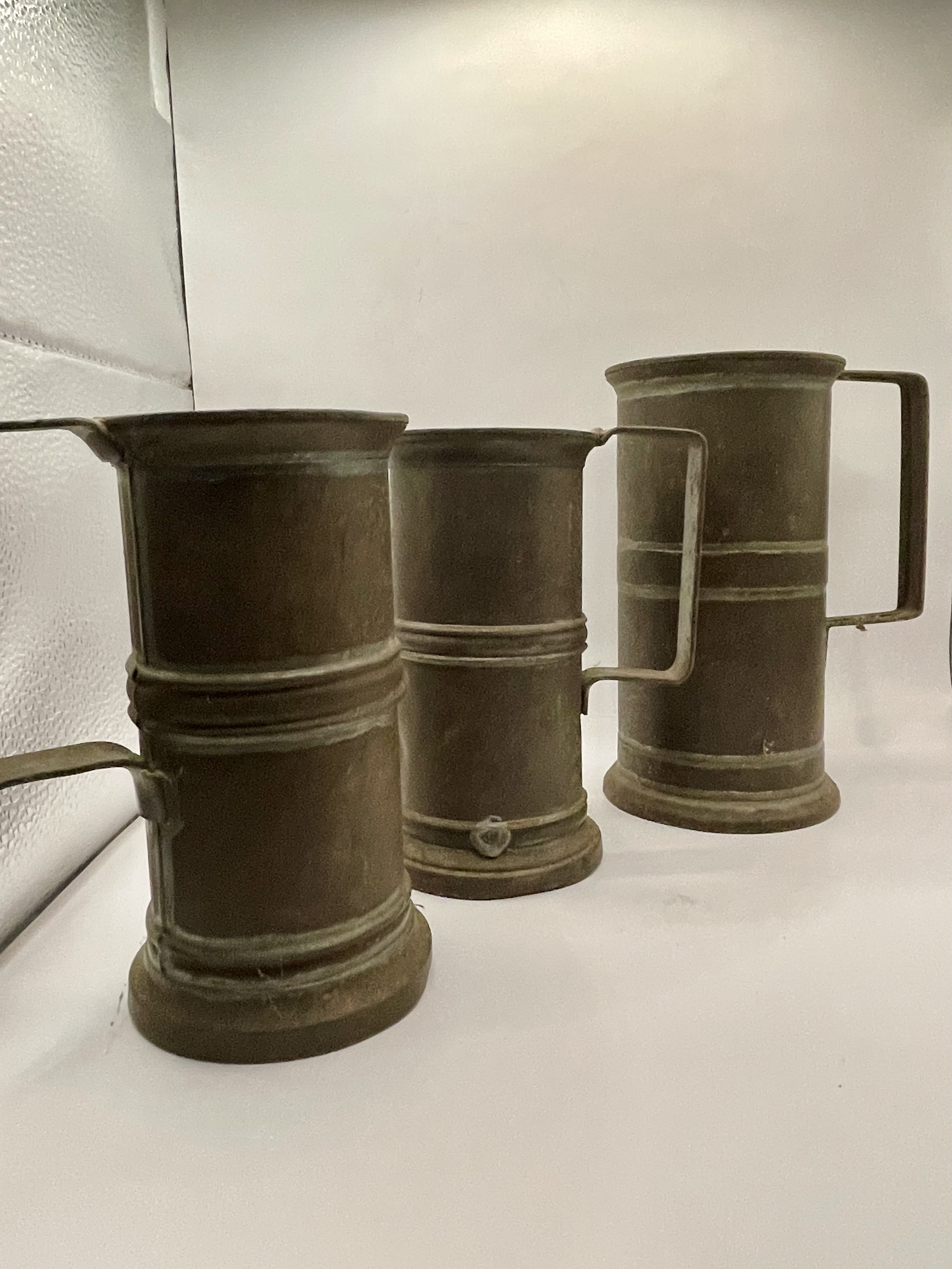 3 x 19th CENTURY TIN MEASURING JUGS