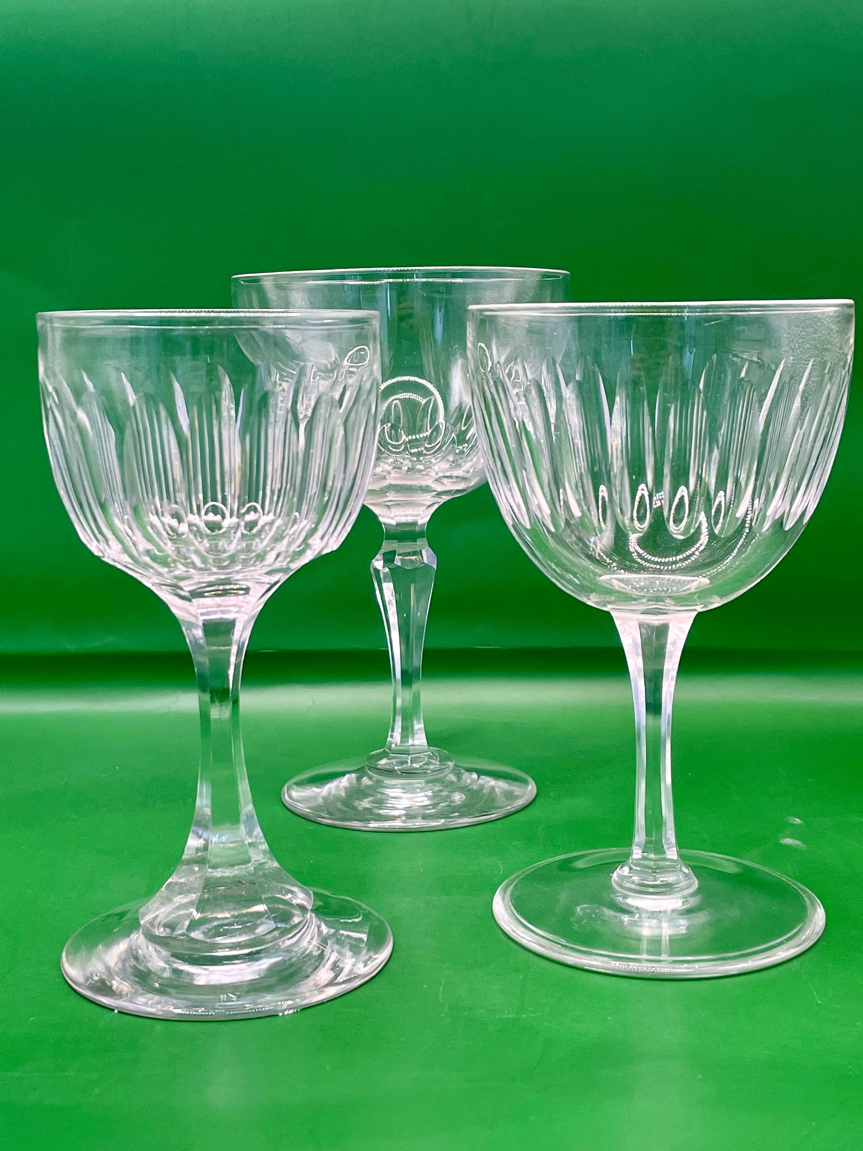 Set of three Victorian Wine glasses 1860s Cut glass. One has small chip to base please see photos.  - Image 2 of 9