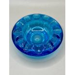 Lovely vintage heavy blue glass ashtray - UFO Shape / Design