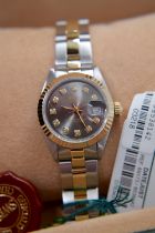 ROLEX DATEJUST GOLD & STEEL REF. 69173 - GREY DIAL/ OYSTER (BOX & CERTIFICATE ETC)