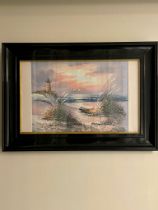 ORIGINAL LIGHTHOUSE SEA VIEW PICTURE - SIGNED