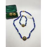 LAPIS AND TURQUIOSE GOLD VERMAIL OVER SILVER 925 NECKLACE 18' LENGTH, BRACELET 7' AND EARRINGS SET 