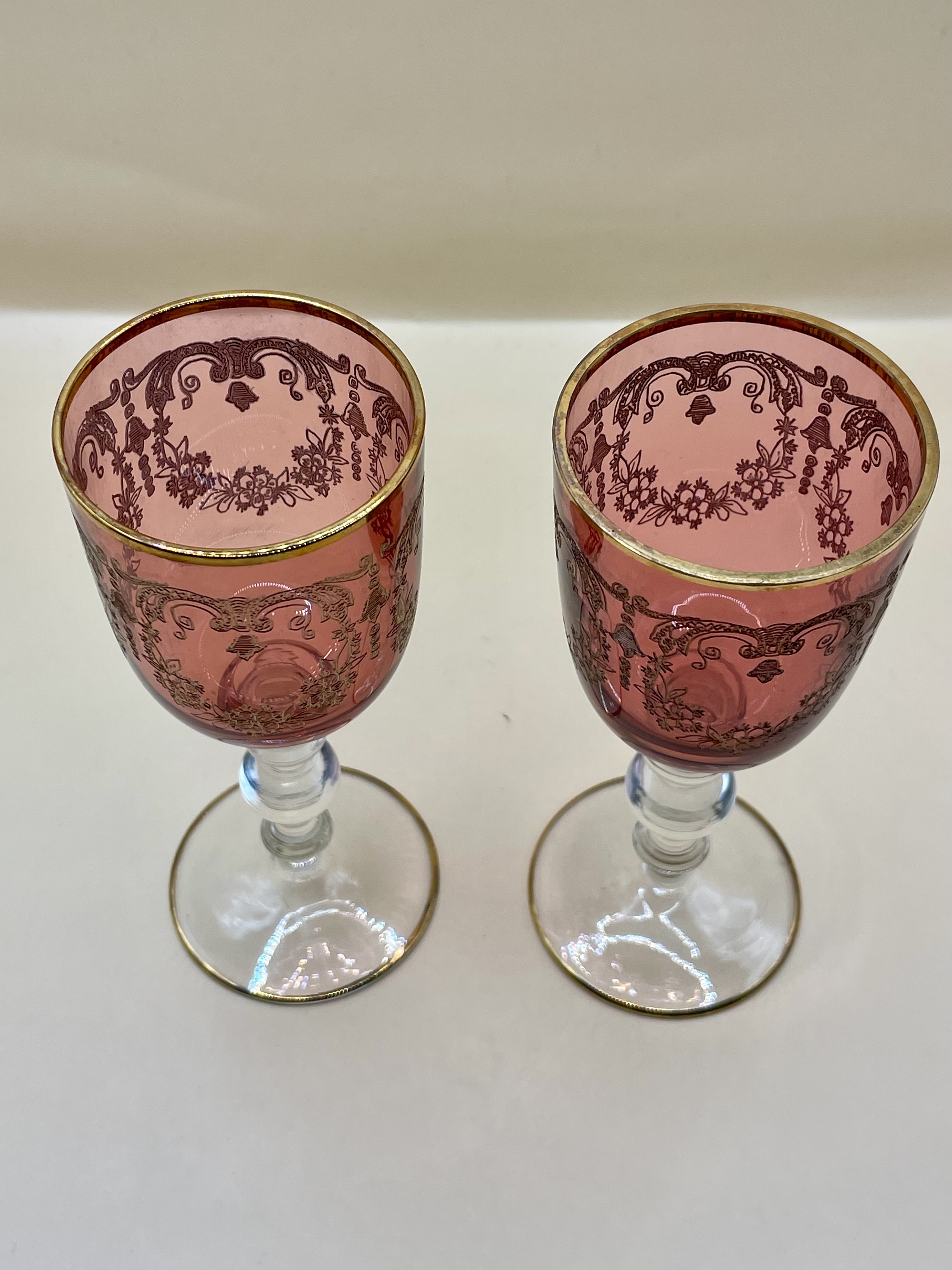 Two antique/Vintage Bohemians glasses with gold detailing very nice pair no damage.  - Image 2 of 7