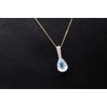 BLUE TOPAZ & DIAMOND / 9k GOLD PENDANT & CHAIN