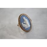 WEDGEWOOD BLUE CAMEO RING - 10k GOLD - SIZE: O1/2