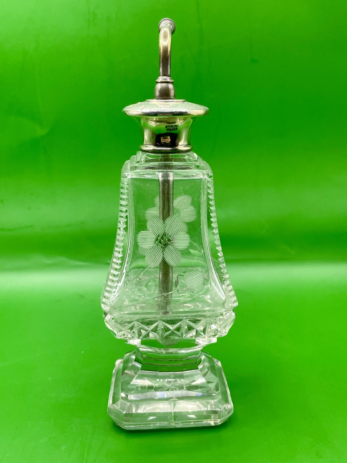 Atomizer Scent Bottle Edwardian American Sterling Etched Flowers Slight wear to top see photos.  - Image 8 of 8