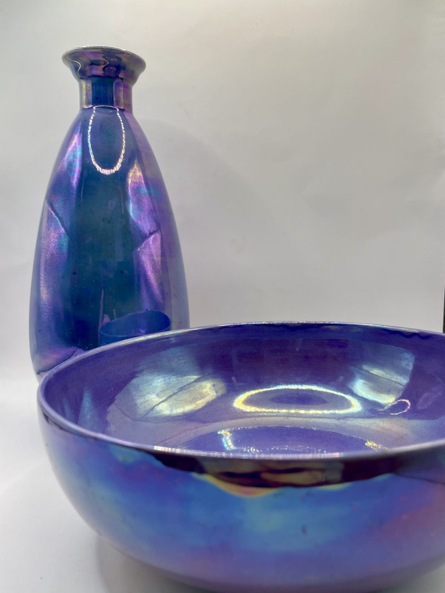 Two lovely Deep purple lustreware pieces Vase & Bowl 