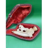 An Antique Meerschaum Carved pipe with case no bowl or mouthpiece. 