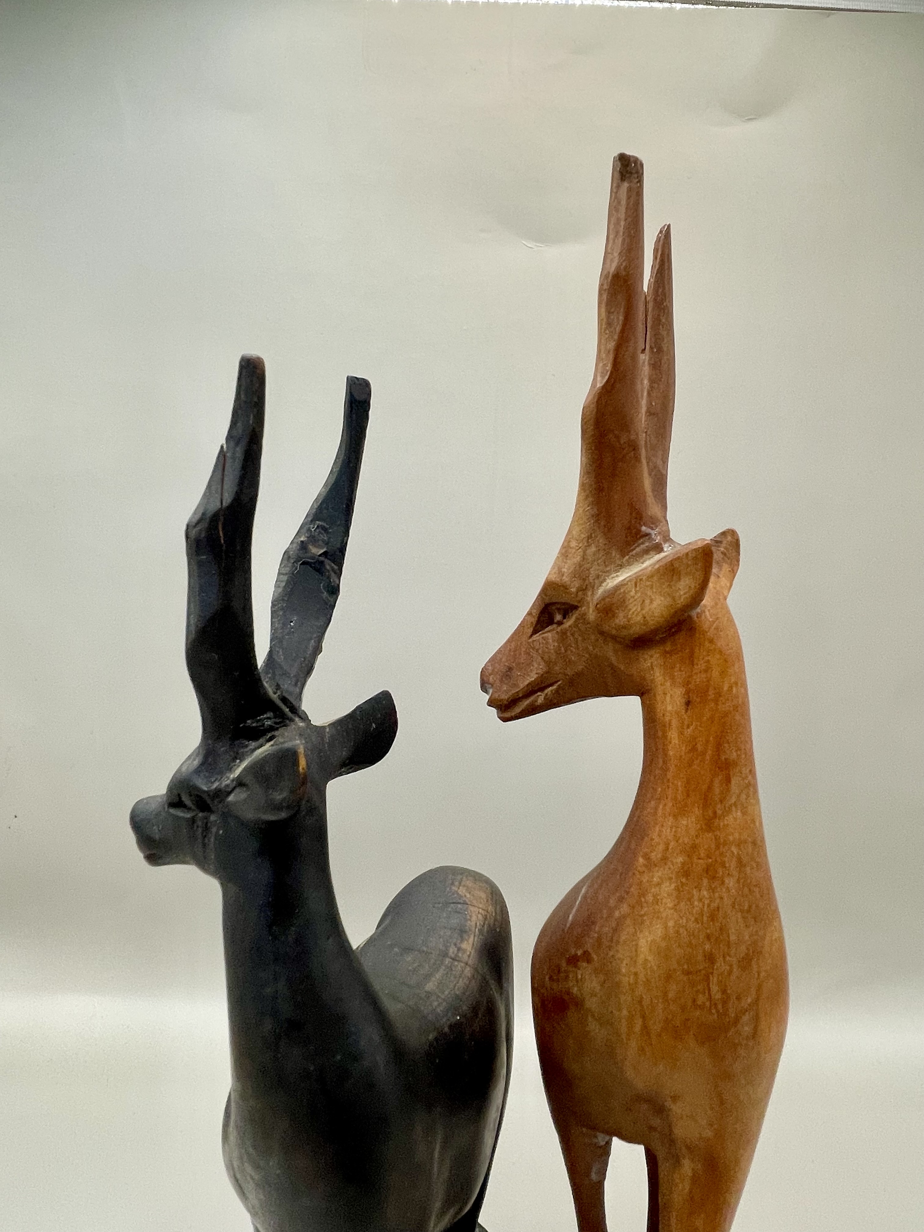 Two African Antelope Hand Carved Wooden Gazelles Impala Statuettes - Image 5 of 8