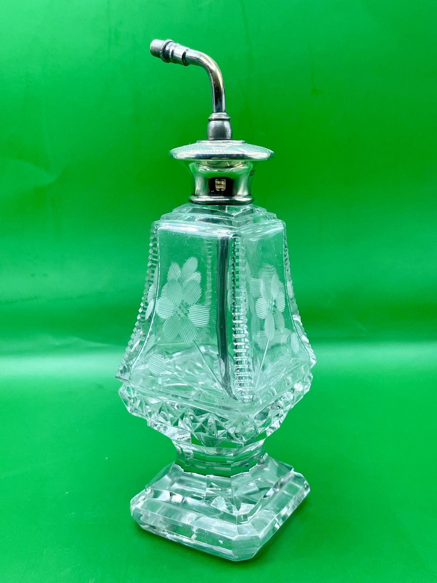 Atomizer Scent Bottle Edwardian American Sterling Etched Flowers Slight wear to top see photos. 